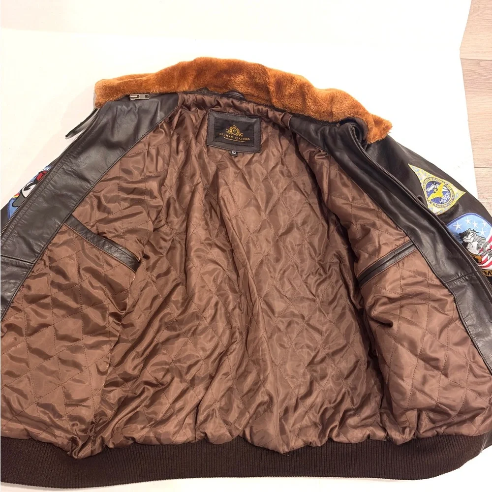 Men's Cockpit Aviator Leather Bomber Jacket with Patches L Large - Picture 12 of 16